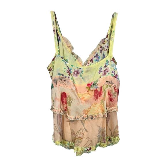 J.Jill Floral Print Tiered Ruffle Layered Tank Top Medium Butterfly Boho Fairy - Picture 3 of 6
